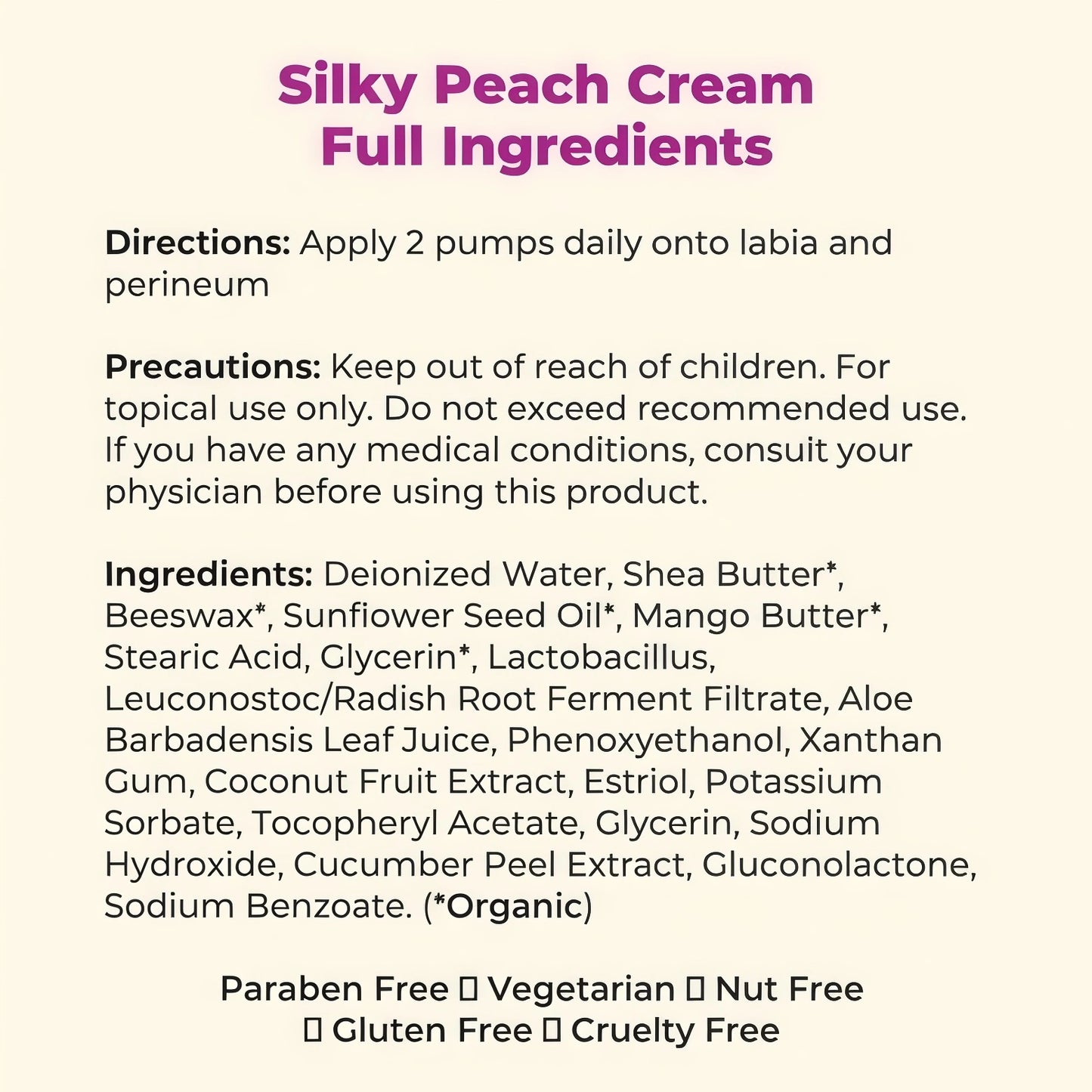 Silky  Peach Cream Bio-identical Estriol Cream to revive your lady bits